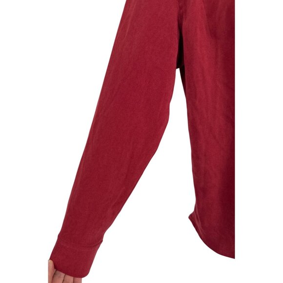 Vintage Talbots Button Up Pockets Red Suede Feel Stretch Blouse Size M - Picture 3 of 9